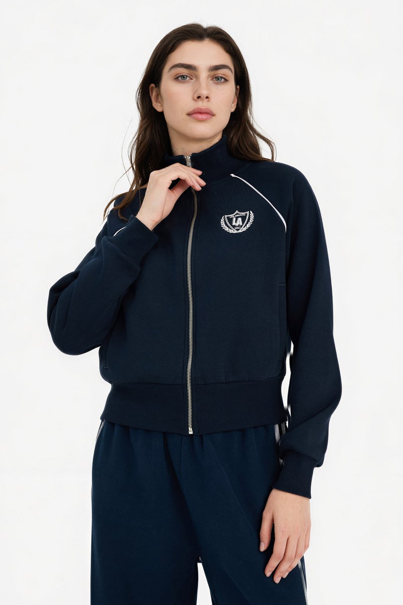 DeFacto Blue Woman Loose Fit Half Turtleneck Thick Fabric Zip-Up Sweatshirt Casual - Image 3